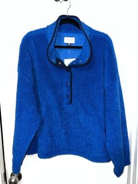 American Eagle Outfitters Blue Sherpa Snap Cropped Pullover